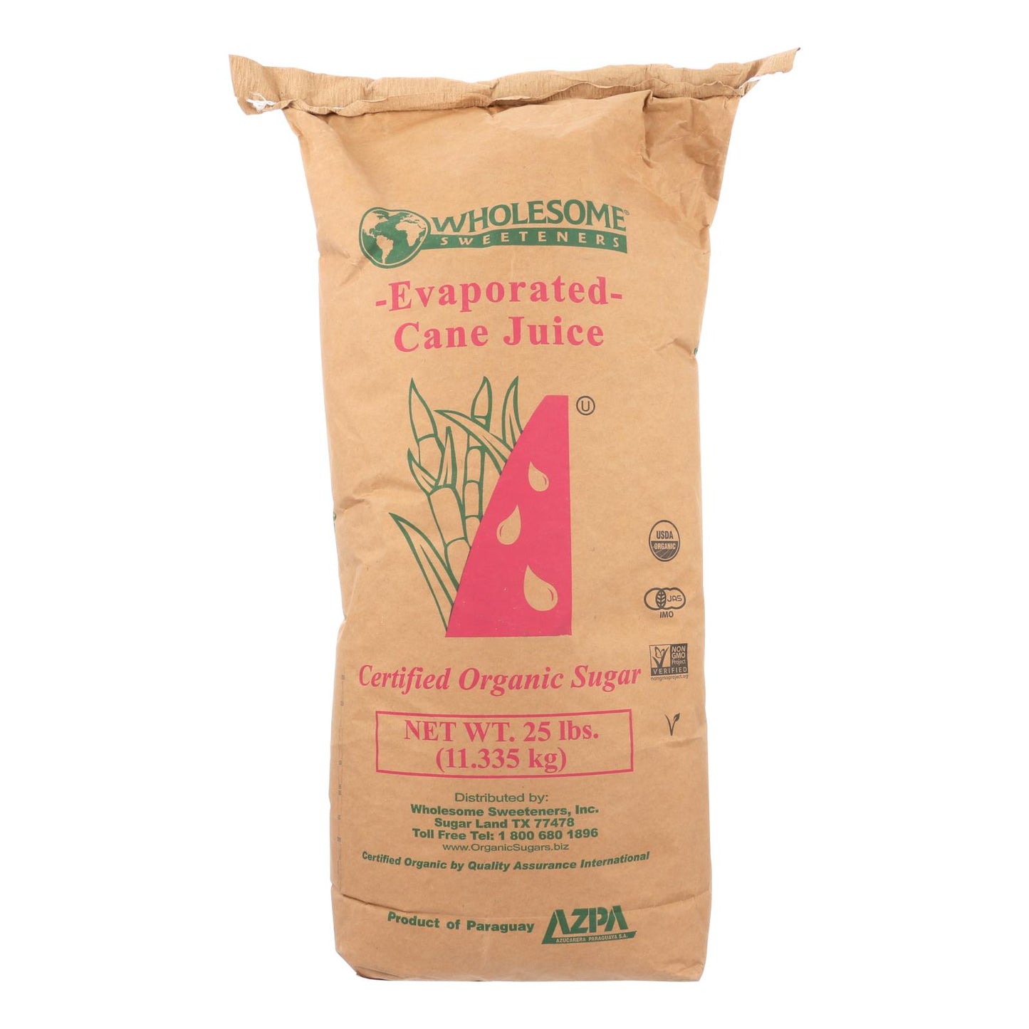 Wholesome Organic Cane Sugar 25lb bulk bag – unrefined natural fair-trade organic sugar for baking and cooking