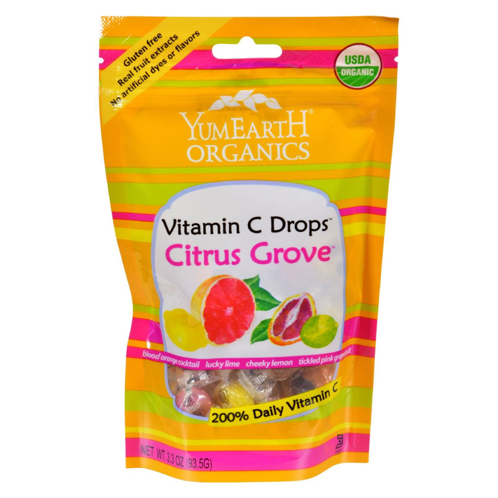 YumEarth Organic Vitamin C Drops Citrus Grove – 6-pack of 3.3 oz healthy candies made with organic ingredients and natural citrus flavors