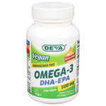 Deva Vegan Omega-3 DHA EPA 500mg – Algae-based supplement in 60 vegan capsules for heart and brain health.