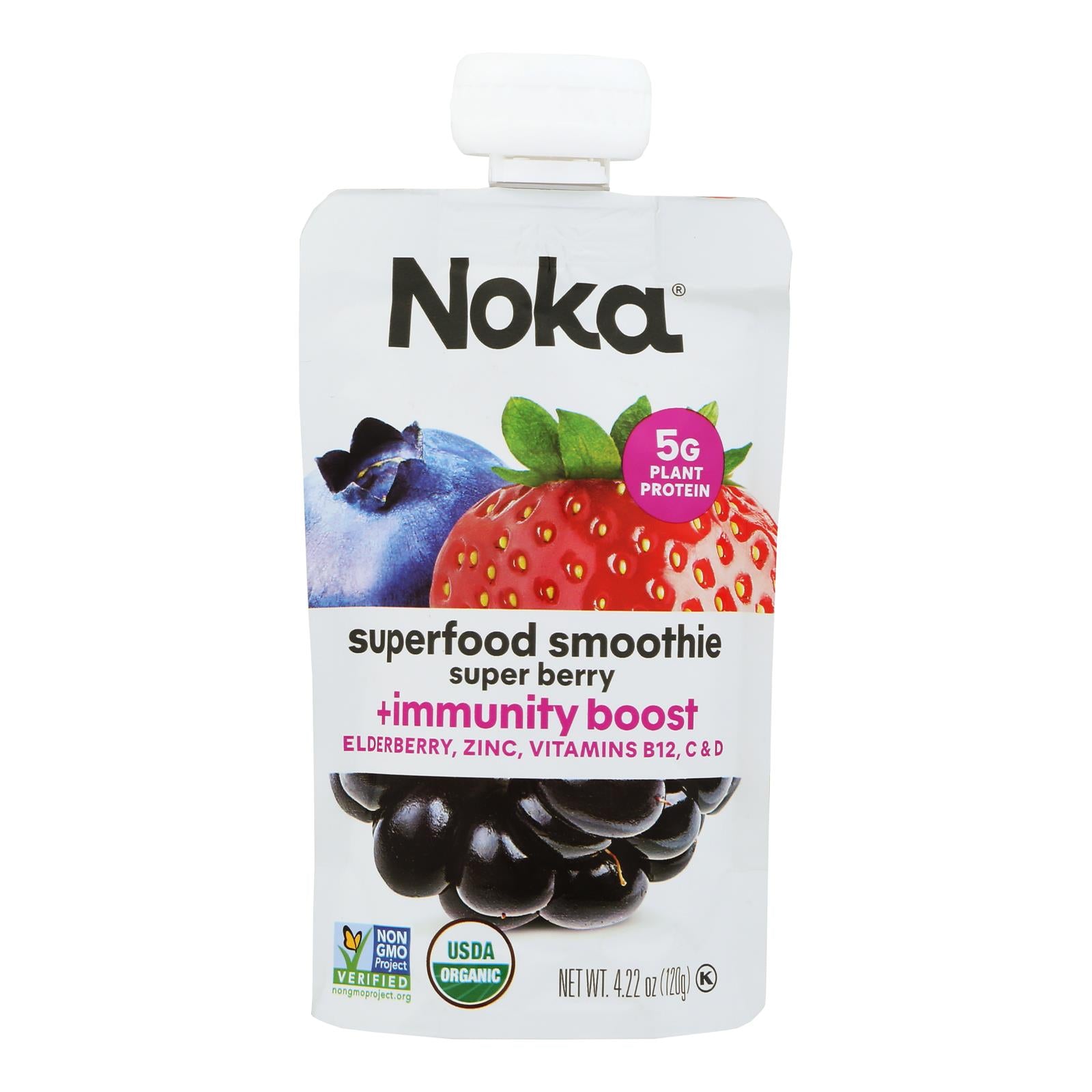 Noka Superfood Smoothie Super Berry – 4.22 oz pouch, pack of 6