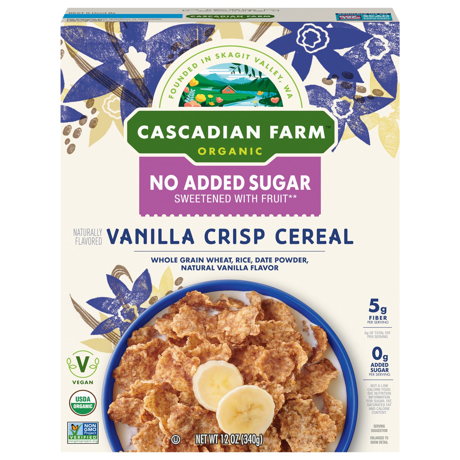 Cascadian Farm Organic No Sugar Vanilla Crisp Cereal - 12 oz Box (Pack of 10)
