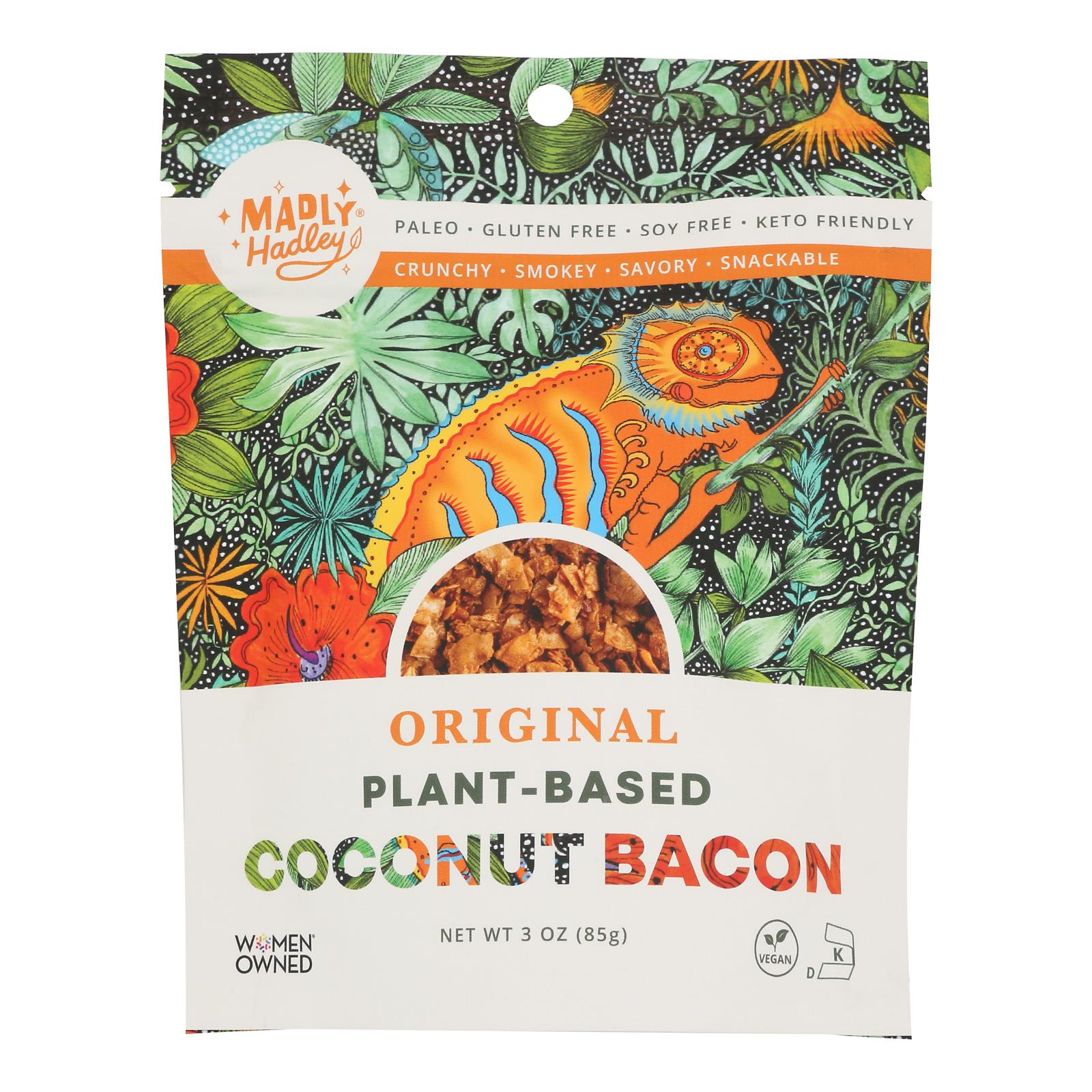 Madly Hadley Original Coconut Bacon – 3 oz organic vegan snack, smoky plant-based bacon alternative, case of 6.