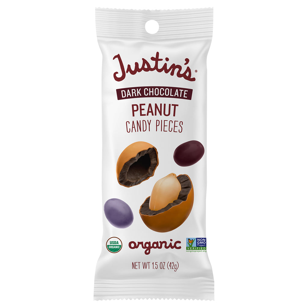 Justin's Dark Chocolate Organic Peanut Butter Pieces – 1.5 oz pouch (Case of 12)