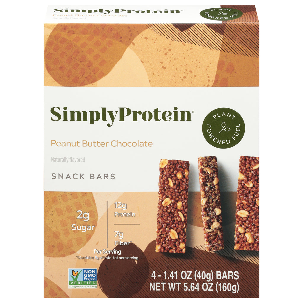 Simply Protein Peanut Butter Chocolate Protein Bars – Box of 6, 1.41 oz each.