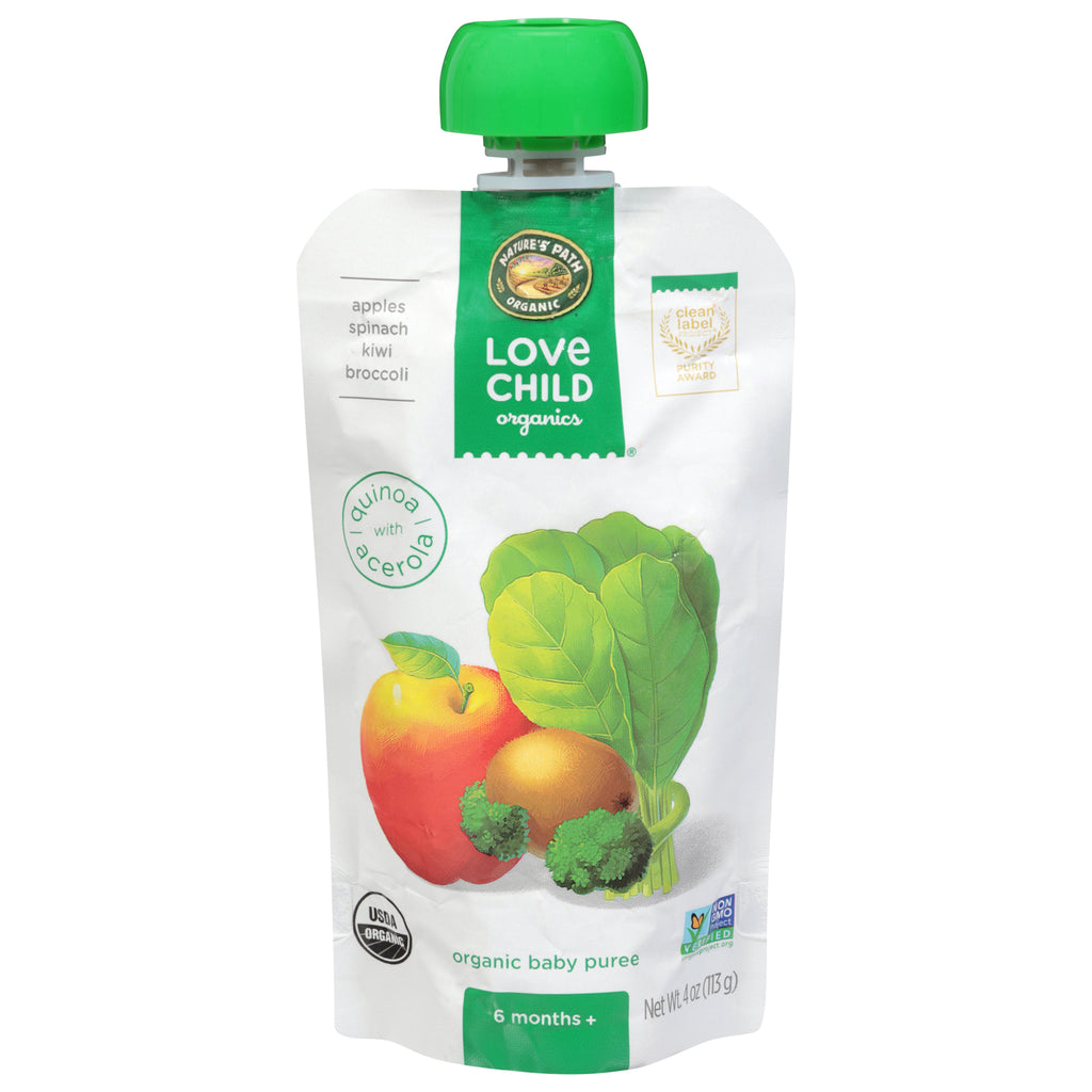 Love Child Organics Puree Apple Spinach Kiwi Banana - 4 oz Pouch (Pack of 12)