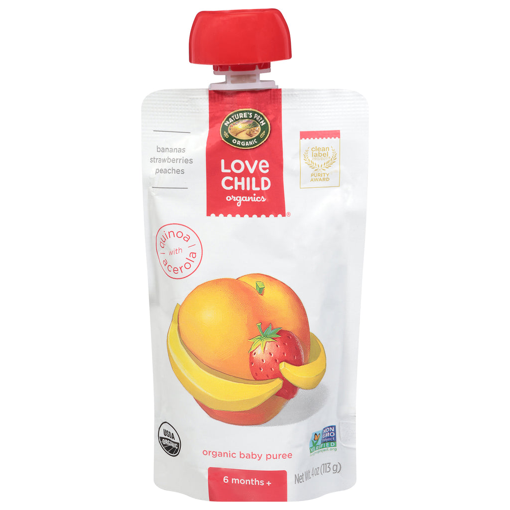 Love Child Organics Puree Banana Strawberry Peach - 4 oz Pouch (Pack of 12)