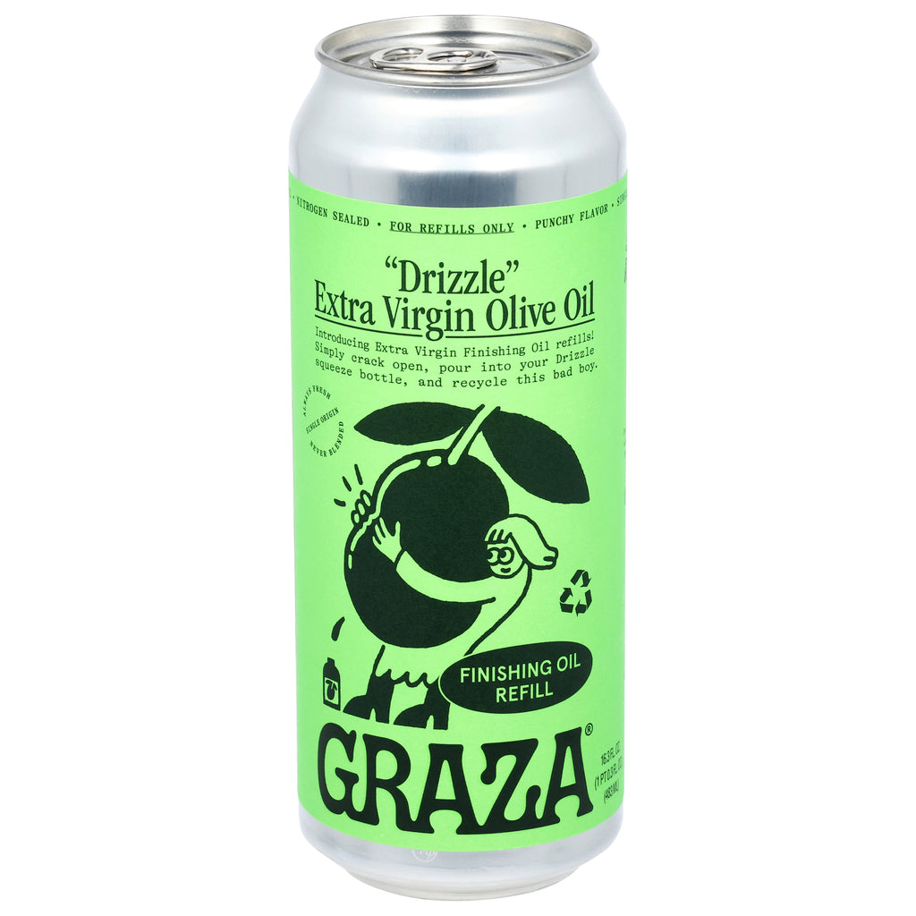 Graza EVOO Drizzle Refill – 16.3 fl oz extra virgin olive oil bottles, 6-pack finishing oil for salads and gourmet dishes.