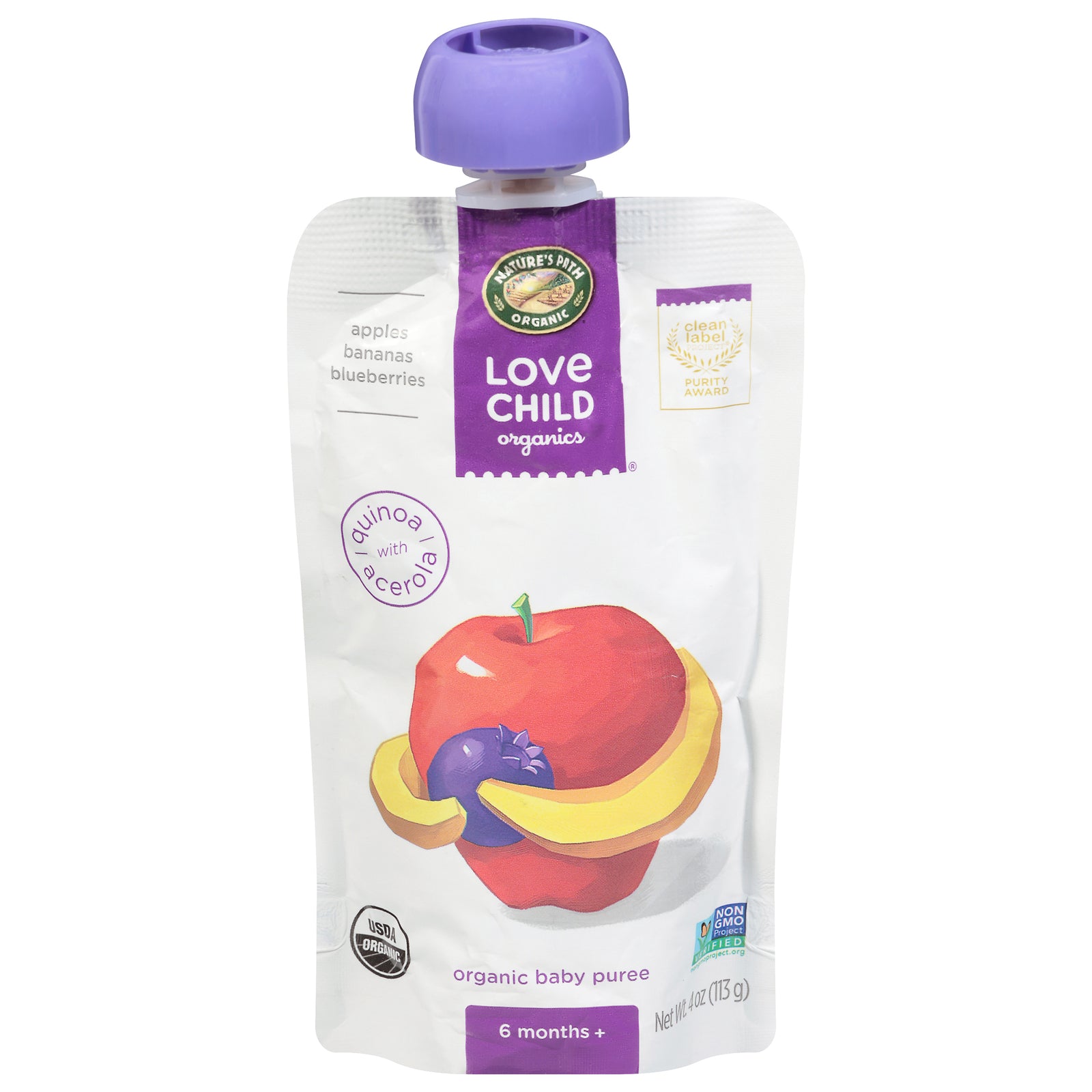 Love Child Organics Puree Apple Banana Blueberry - 4 oz Pouch (Pack of 12)