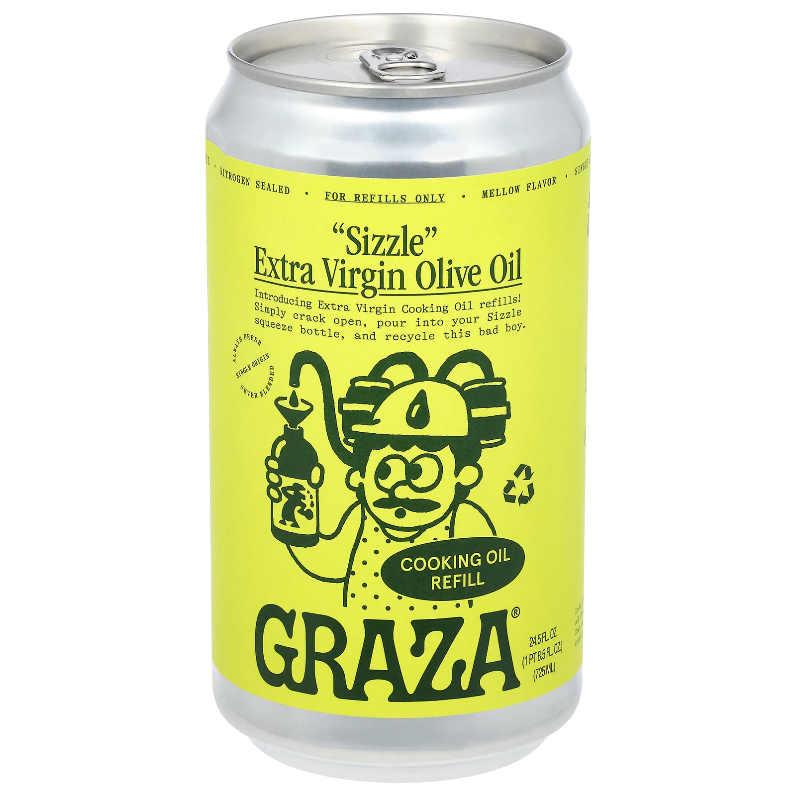 Graza EVOO Sizzle Refill – 24.5 fl oz extra virgin olive oil bottles, 6-pack for everyday high-heat cooking.