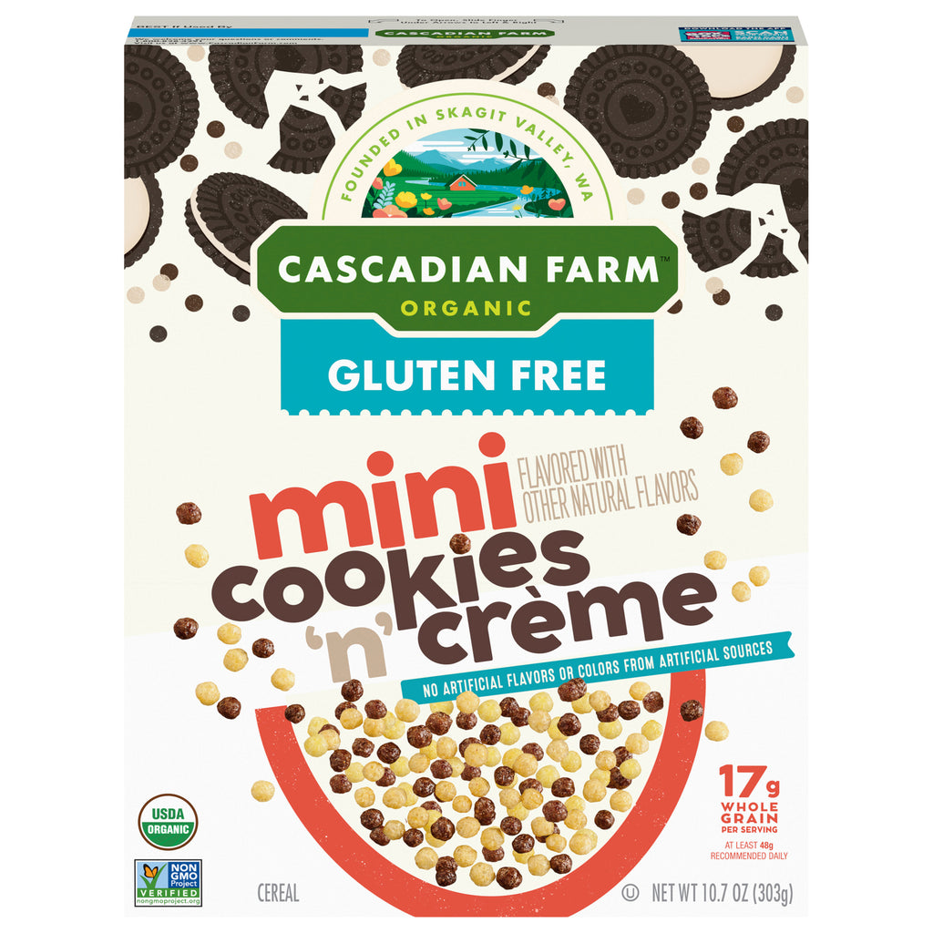 Cascadian Farm Mint Chocolatey & Cream Organic Cereal – 10.7 oz oat-based breakfast cereal, case of 10 boxes.
