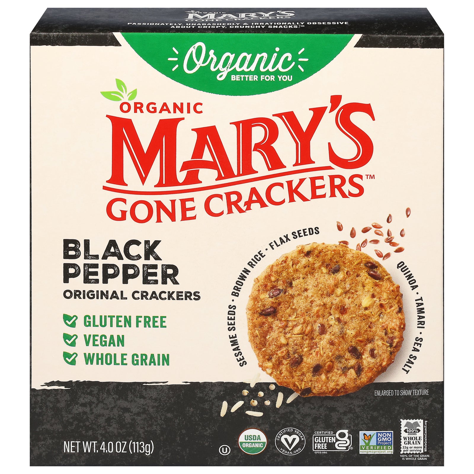 Mary's Gone Crackers - Cracker Og2 Black Ppr - Cs Of 6-4 Oz