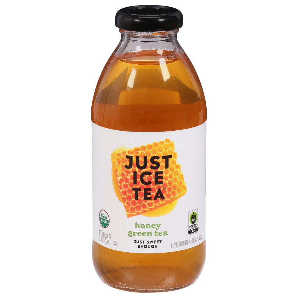 Just Ice Tea Organic Honey Green Bottle – 16 oz brewed green tea with real honey, case of 12.