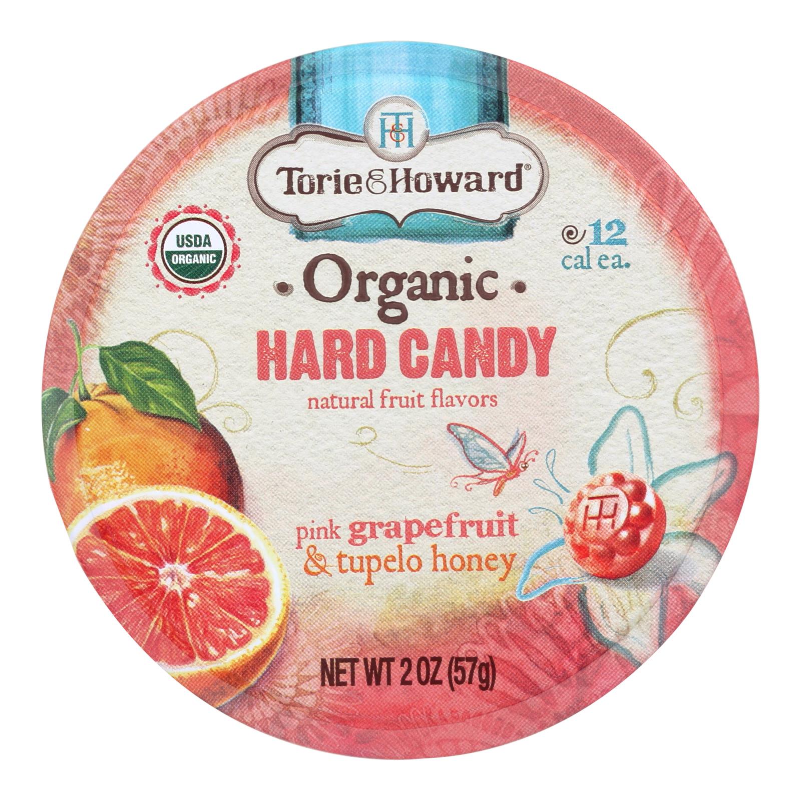 Torie And Howard Organic Pink Grapefruit and Tupelo Honey Hard Candy 2 oz pack, case of 8