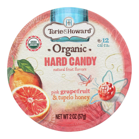 Torie And Howard Organic Pink Grapefruit and Tupelo Honey Hard Candy 2 oz pack, case of 8