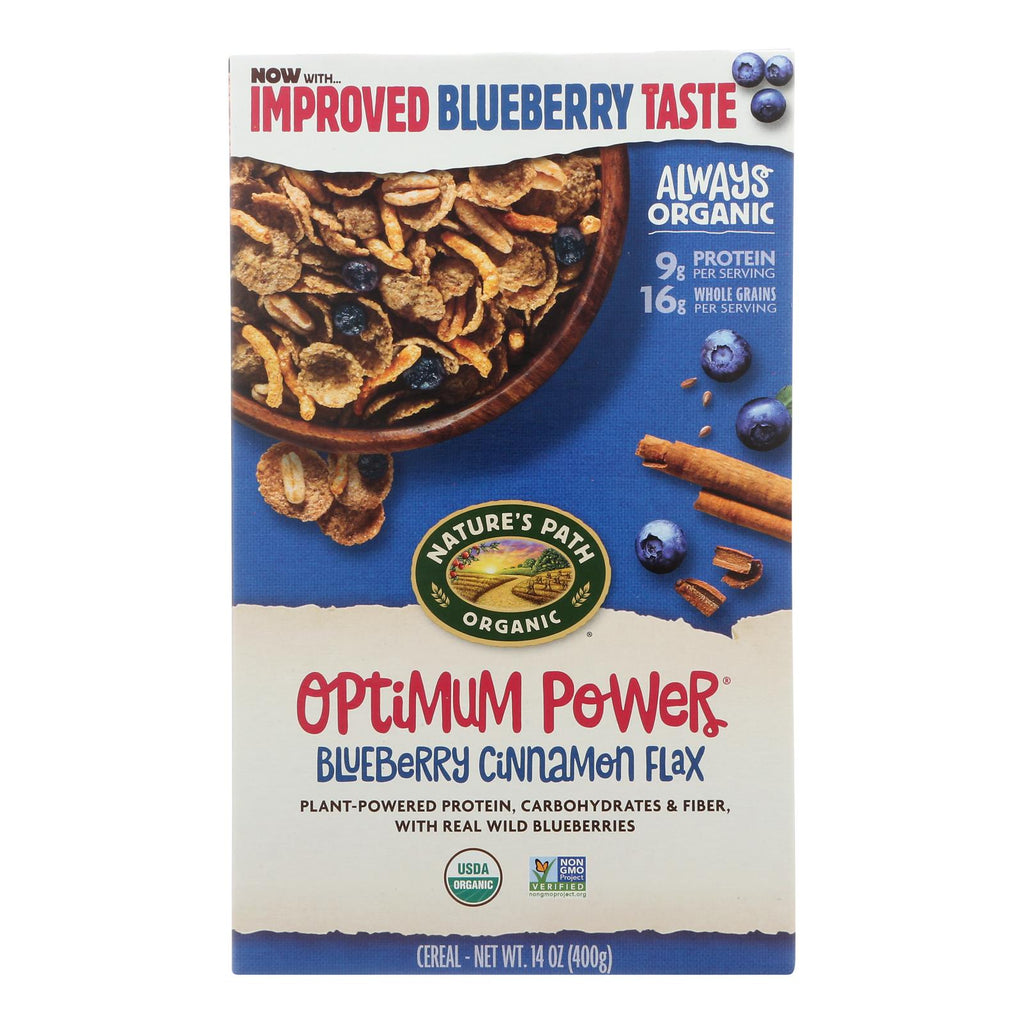 Nature's Path Organic Optimum Power Flax Cereal Blueberry Cinnamon 14 oz box, case of 12