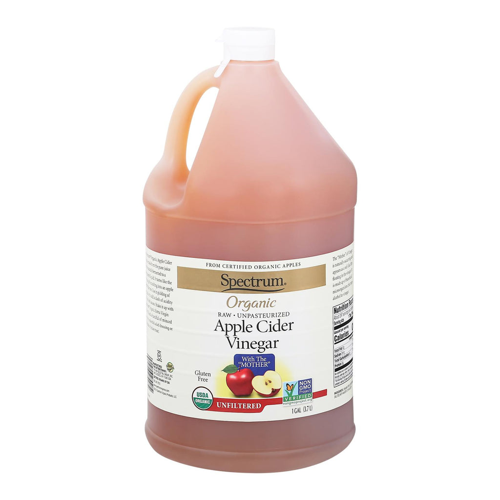 Spectrum Naturals Organic Unfiltered Apple Cider Vinegar – 4-pack 1-gallon bottles with mother of vinegar for health and cooking