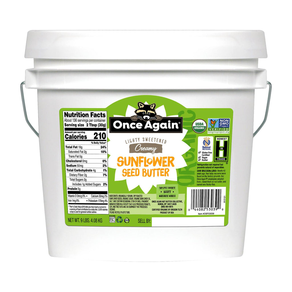 Once Again Sunflower Butter Smooth – 9 lb Case – Nutrient-Dense Sunflower Seed Butter Spread