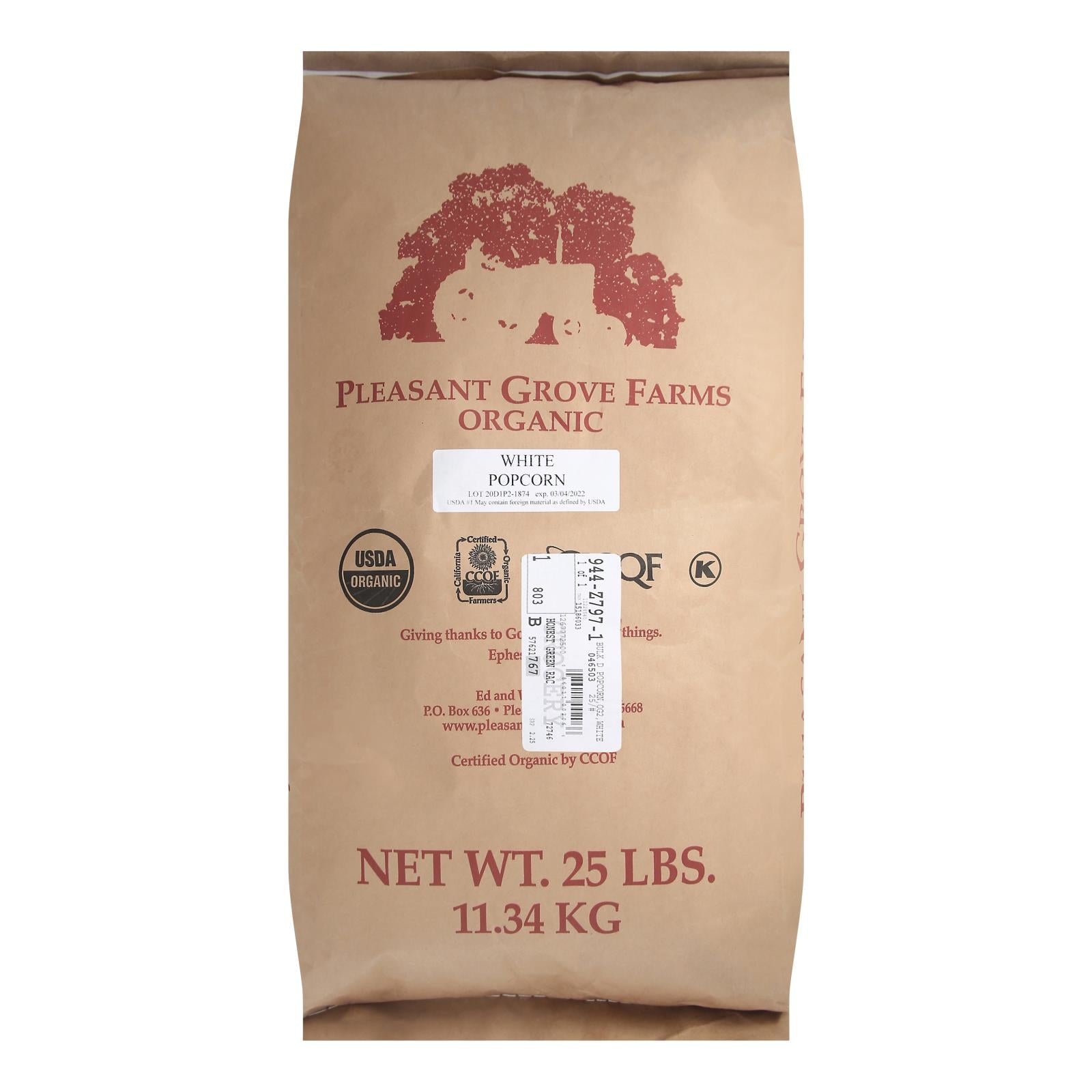 Bulk Grains Organic Popcorn White 25lb bag – non-GMO organic popcorn kernels for air-popping, stovetop, or popcorn machines