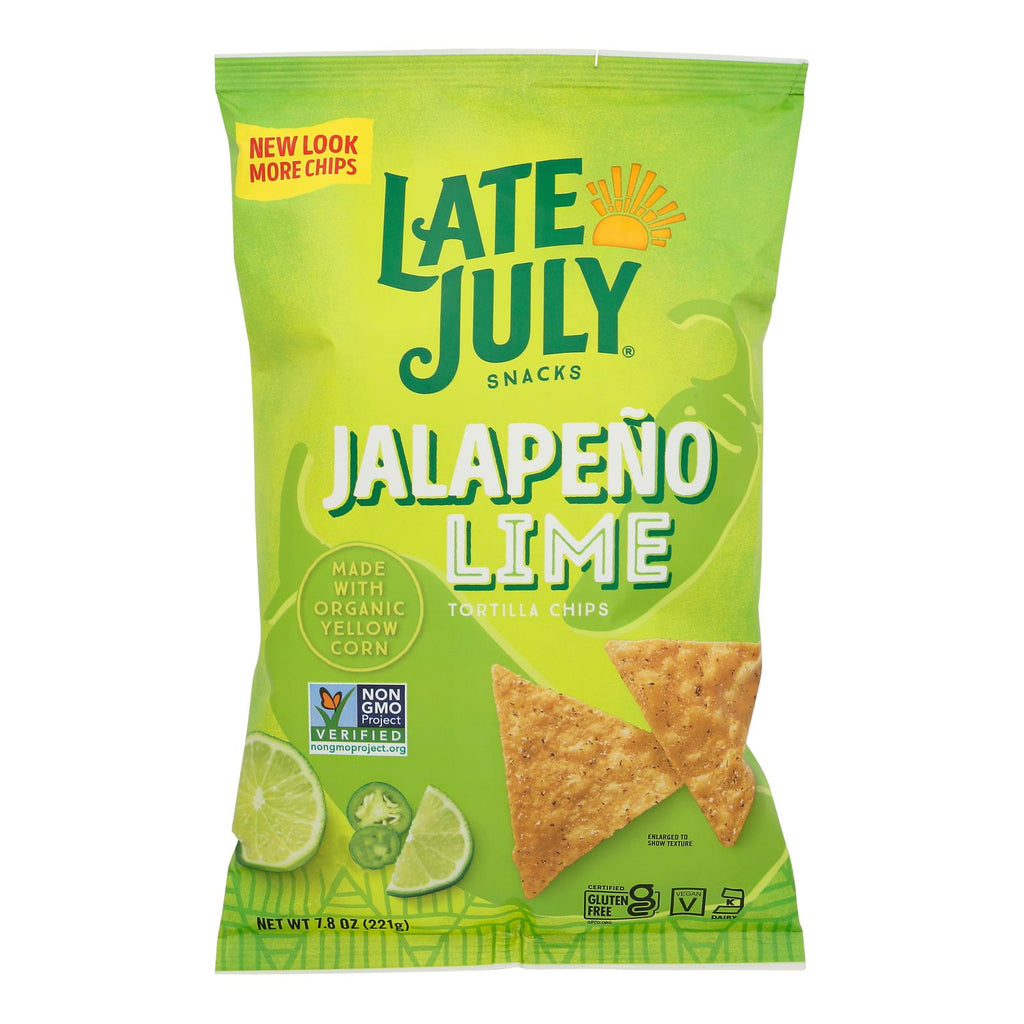 Late July Jalapeno Lime Chips 7.8oz bag - organic tortilla chips, case of 12