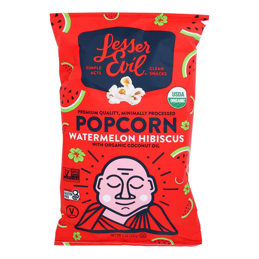 LesserEvil Organic Watermelon Hibiscus Popcorn – 4.6 oz Bag, Case of 12