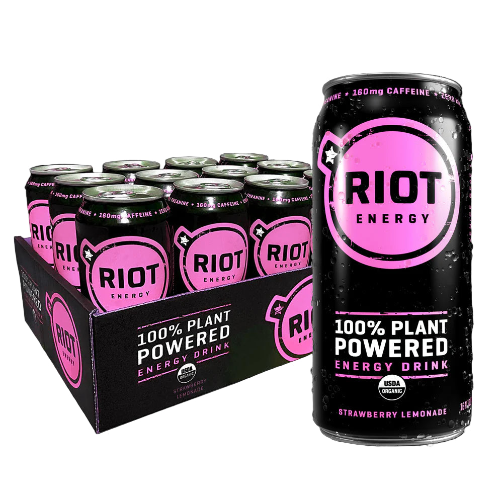 Riot Energy Drink Strawberry Lemonade Org, 16 FO Case of 12